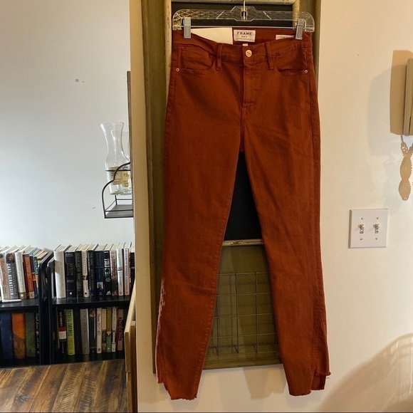 Frame Denim Le High Side Step Hem Skinny Jeans Red Size 27 High Rise Ankle Crop - Picture 5 of 8